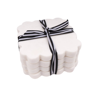 White Marble Scalloped Coaster Set
