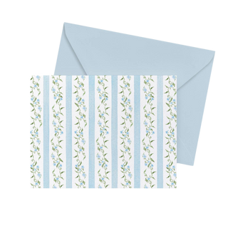 Blue Ditsy Floral Stripe Notecards