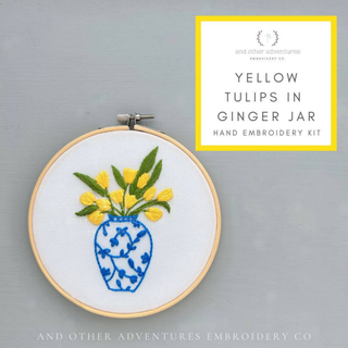 Yellow Tulips in Ginger Jar Hand Embroidery Kit