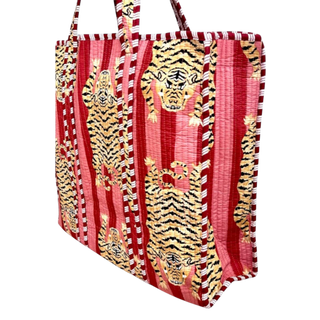 Pink Stripe Tiger Quilted Tote