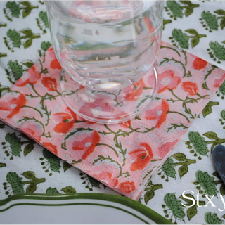 Block Print Poppy Cocktail Napkins