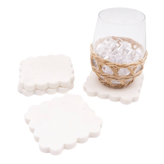 White Marble Scalloped Coaster Set