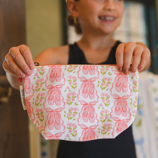 Ballet Slippers & Florals Canvas Zipper Pouch