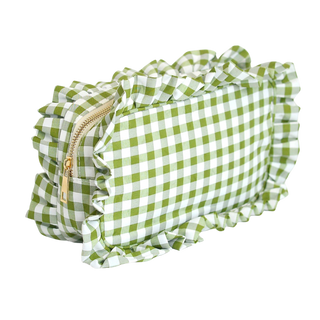Gingham Ruffle Pouch Cosmetic Bag