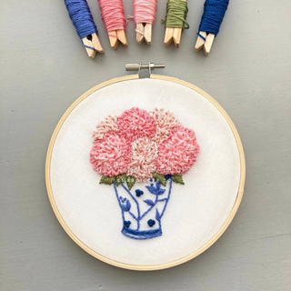 Ginger Jar with Pink Dahlias Embroidery Kit