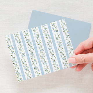 Blue Ditsy Floral Stripe Notecards