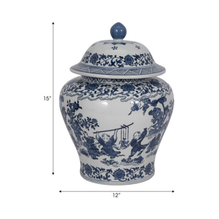 Blue Ceramic Blossoms Decorative Jar