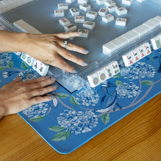 Blue Hydrangea Bird Mahjong Mat