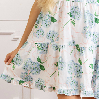 Hydrangea Ribbons Tie Top Ruffle Dress