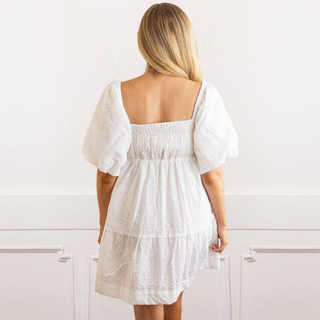 White Eyelet Puff Sleeve Smocked Dress