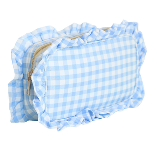 Gingham Ruffle Pouch Cosmetic Bag