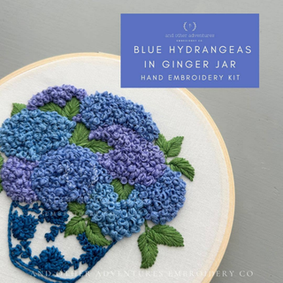 Blue Hydrangeas in Ginger Jar Hand Embroidery Kit