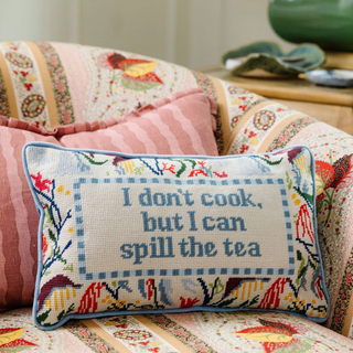 Spill the Tea Needlepoint Pillow