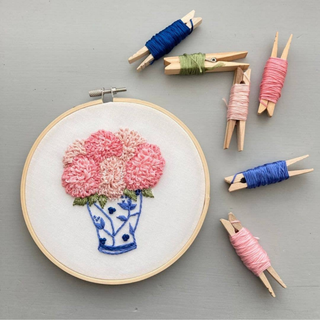 Ginger Jar with Pink Dahlias Embroidery Kit