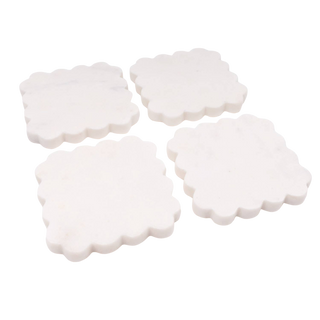 White Marble Scalloped Coaster Set