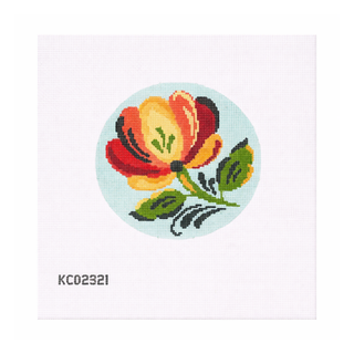 Rosemaling Flower Red Rose Needlepoint Canvas