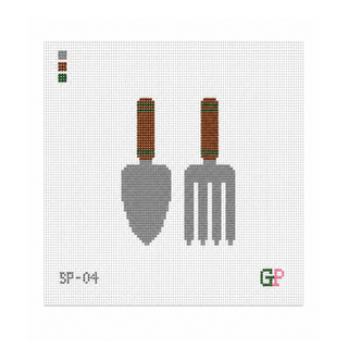 Green Garden Spade and Rake Needlepoint Canvas