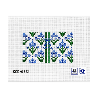 Blue Block Print Bow Needlepoint Canvas