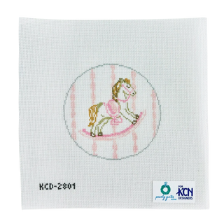 Pink Rocking Horse Round Needlepoint Canvas
