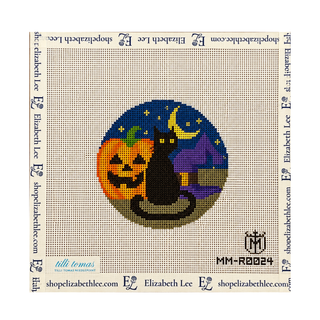 Witch's Cat Round Needlepoint Canvas