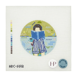 Reading Girl Round Needlepoint Canvas